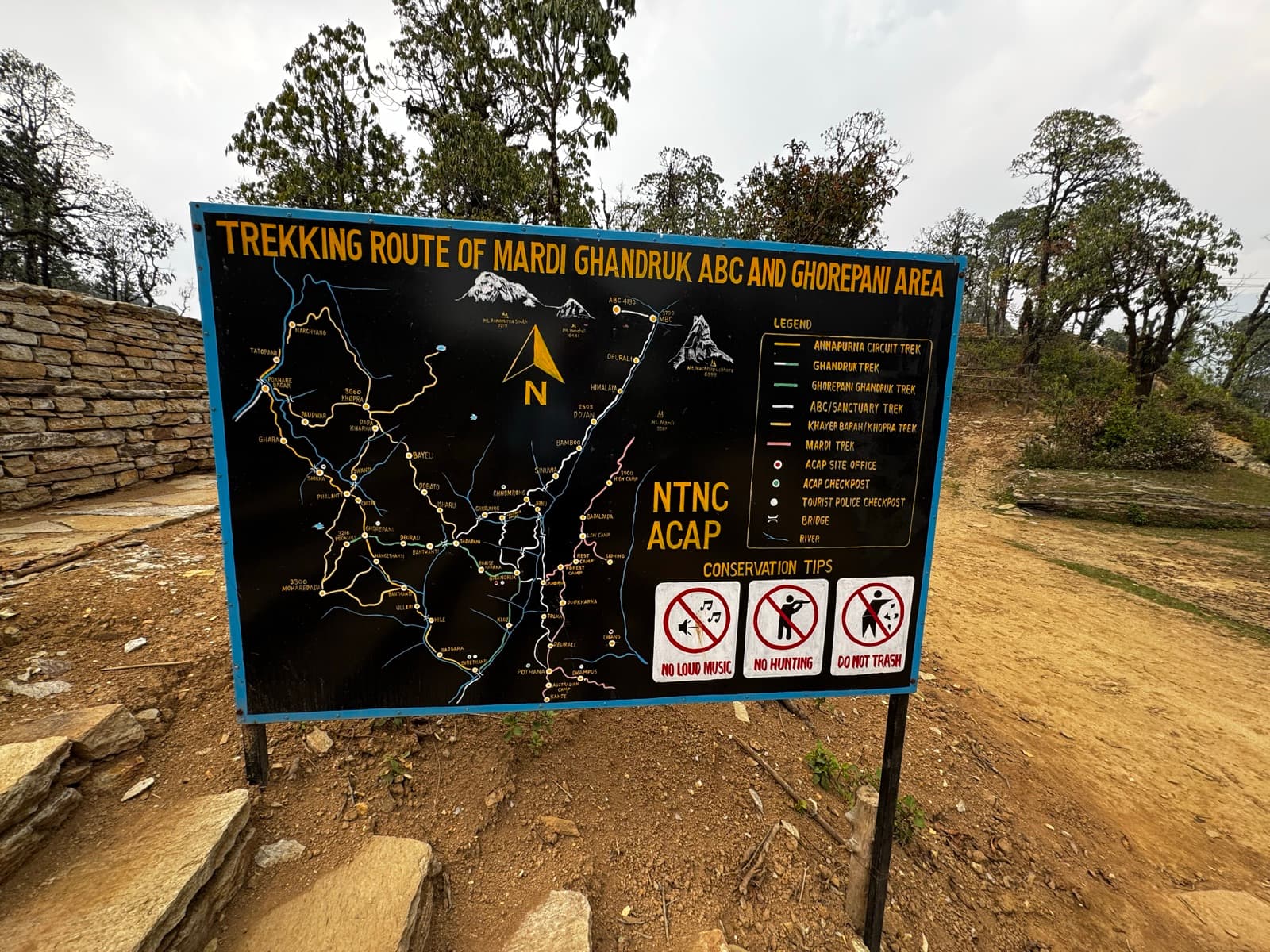 Trekking route map of the Mardi Himal, Ghandruk, ABC and Ghorepani area (NTNC / ACAP)